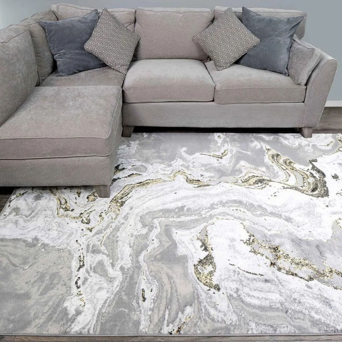 Modern Designer Silver Grey Gold Marble Effect - Image 2