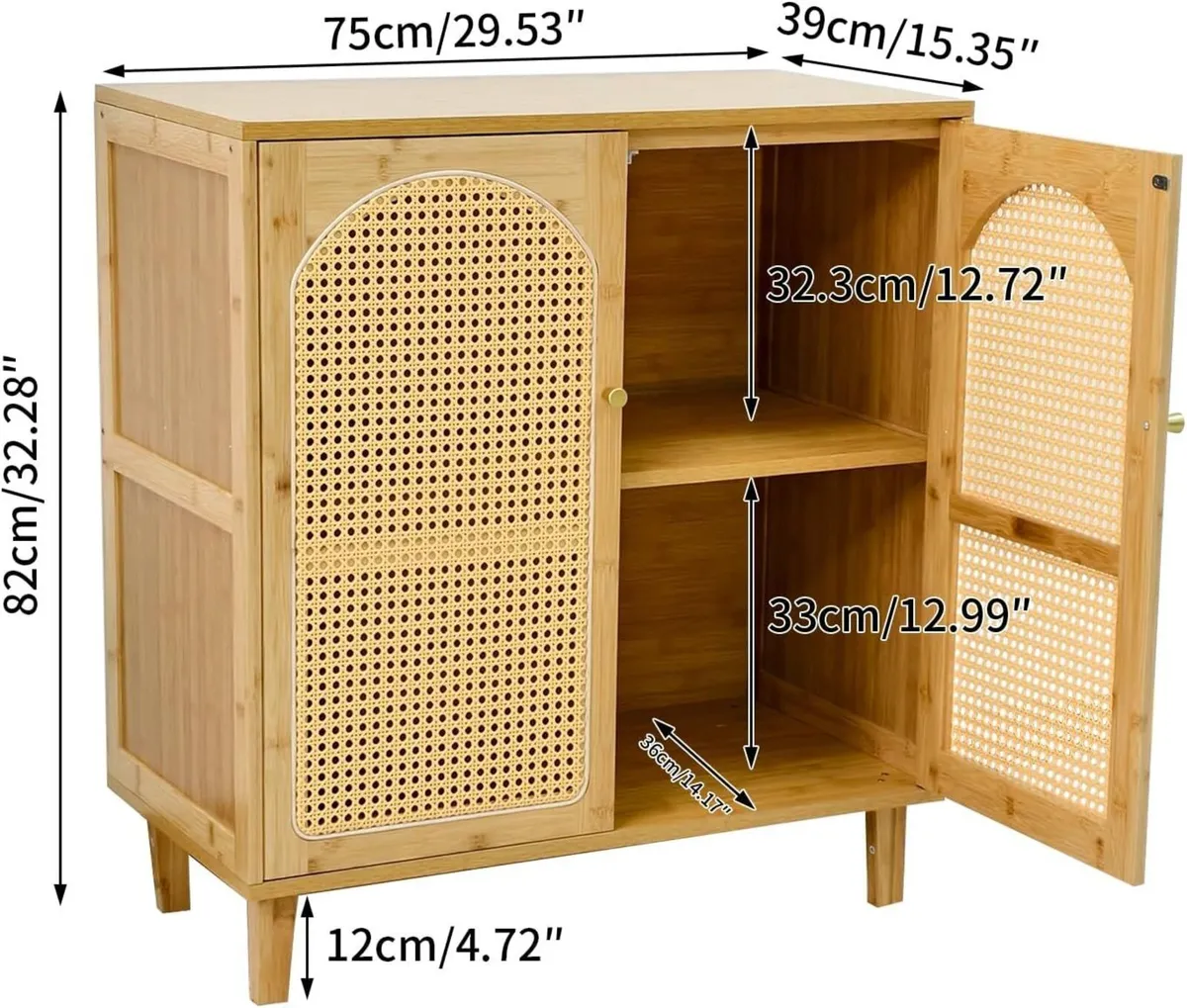 Bamboo Rattan Sideboard Storage Cabinet with 2 - Image 2