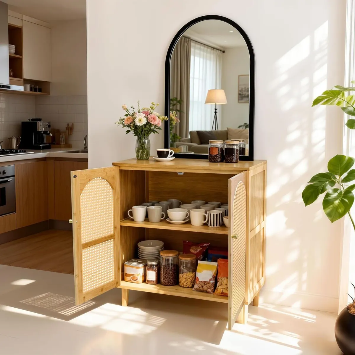 Bamboo Rattan Sideboard Storage Cabinet with 2 - Image 4