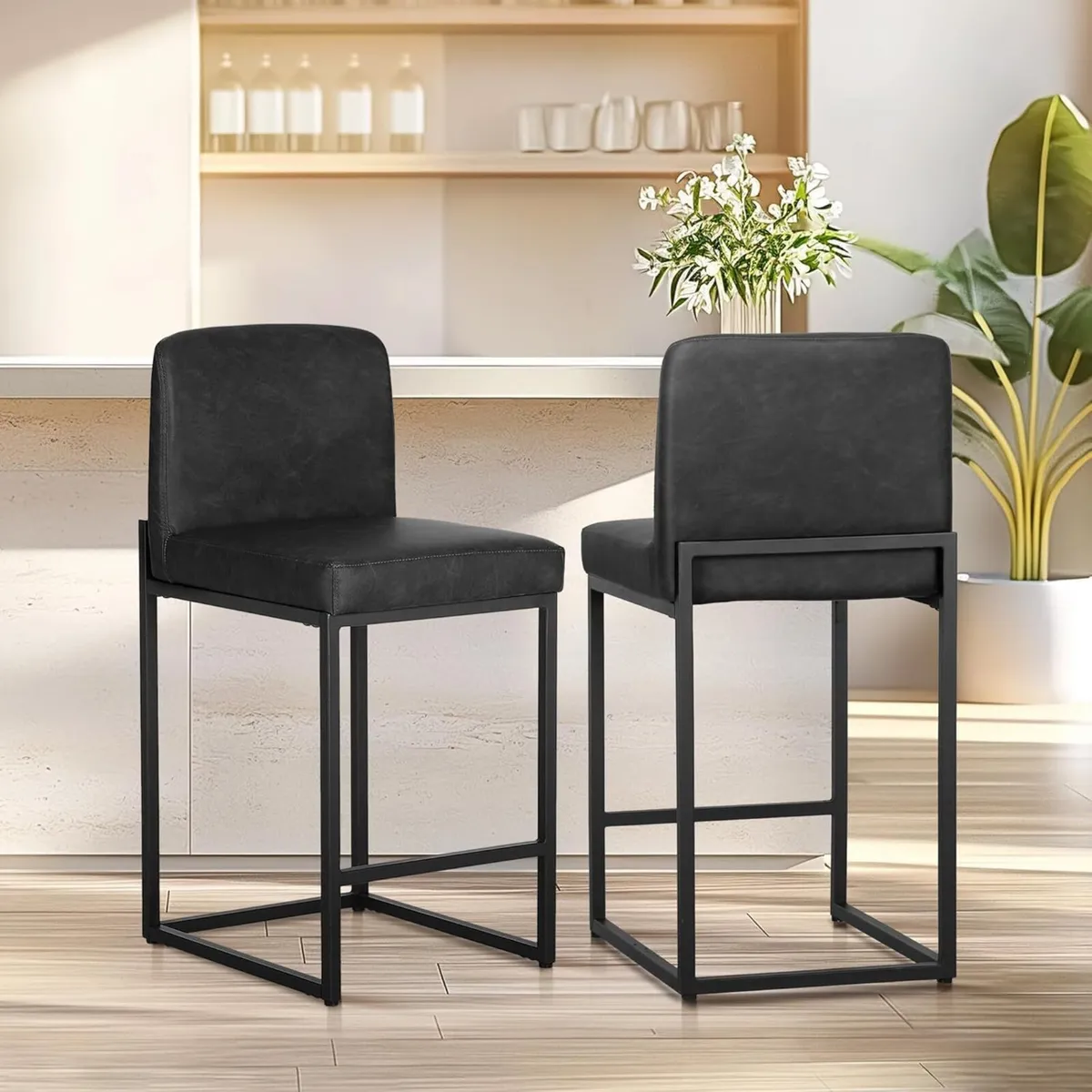 24 Bar Stools Set of 2 Breakfast Chair Pu - Image 1