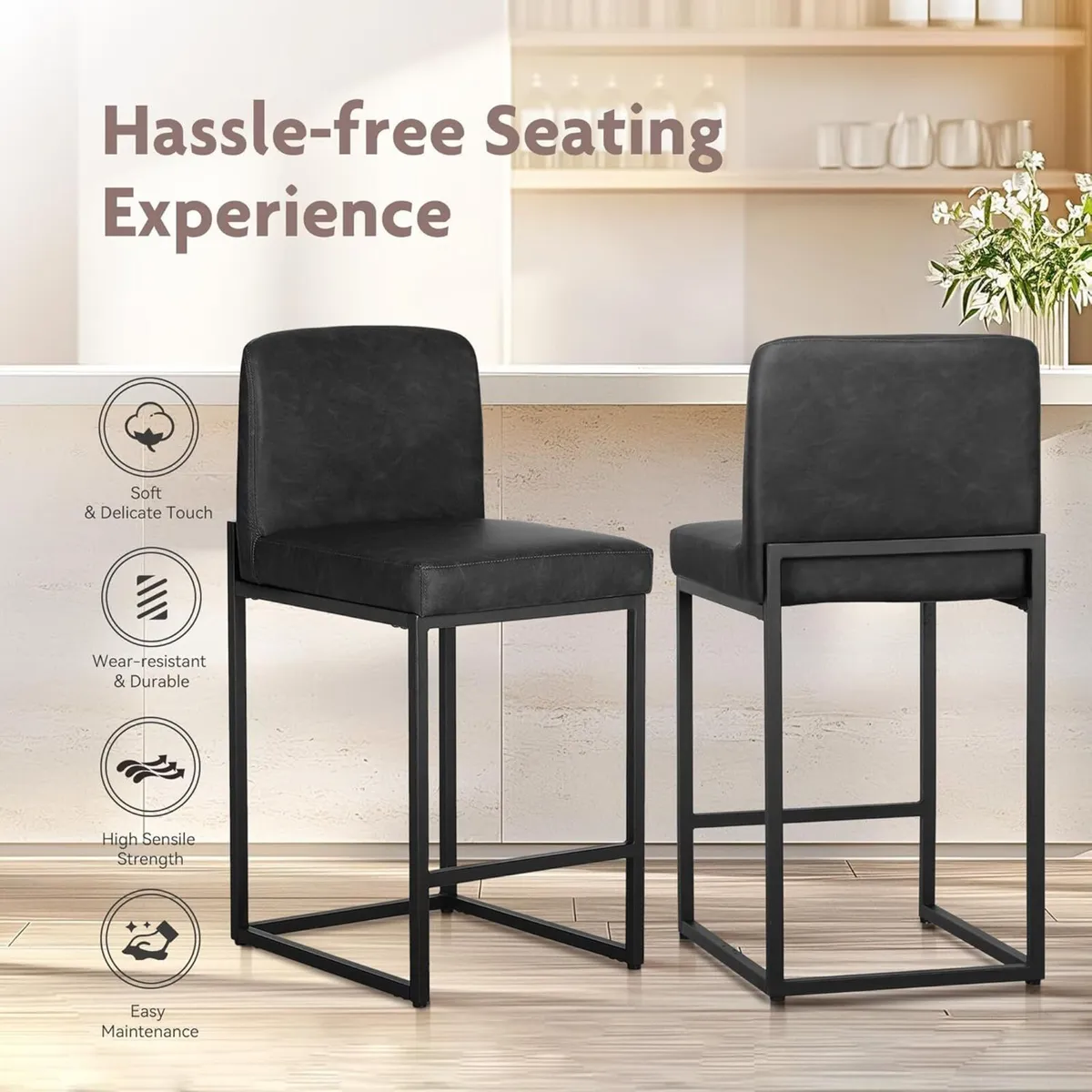 24 Bar Stools Set of 2 Breakfast Chair Pu - Image 4