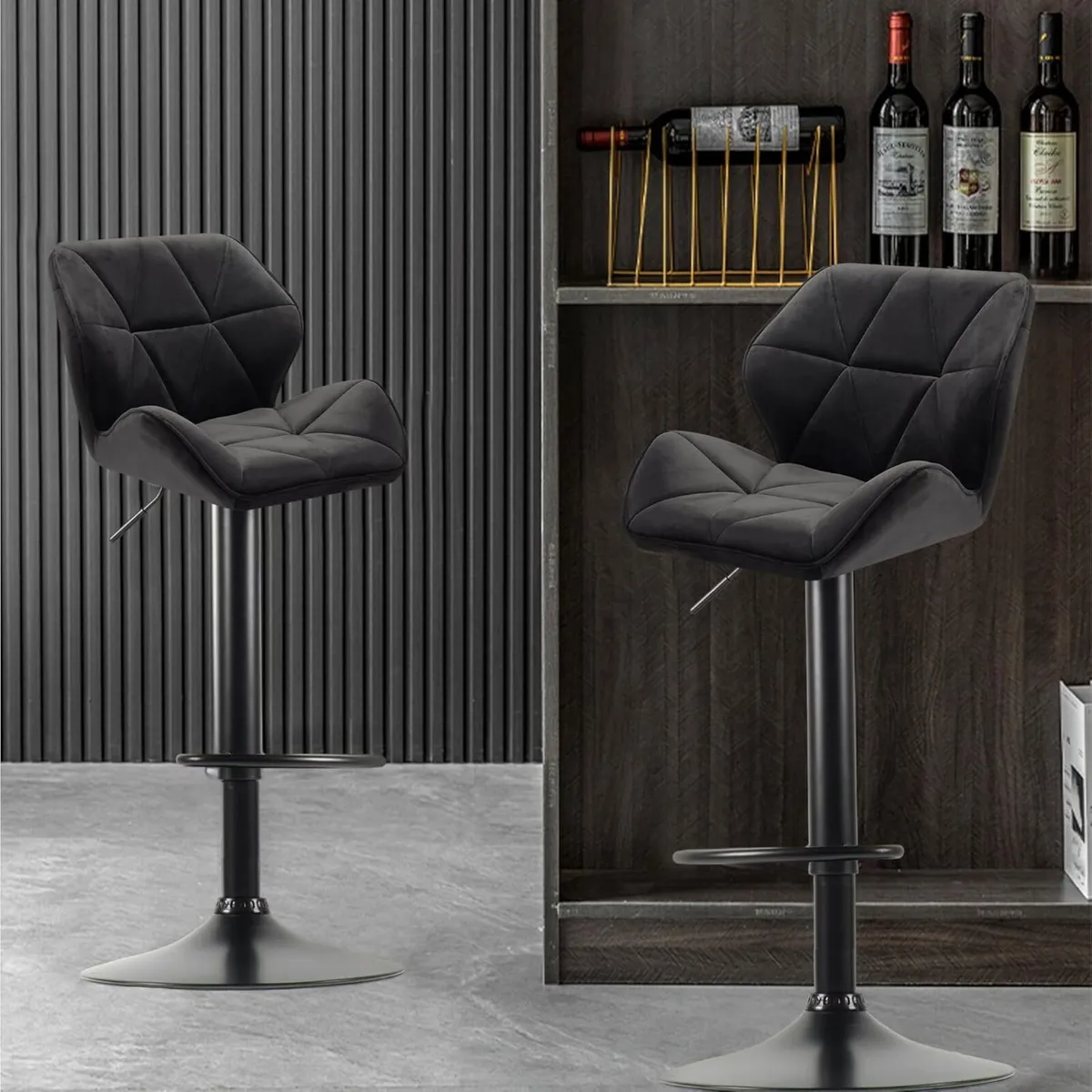 Set of 2 Velvet Bar Stools Adjustable High - Image 2