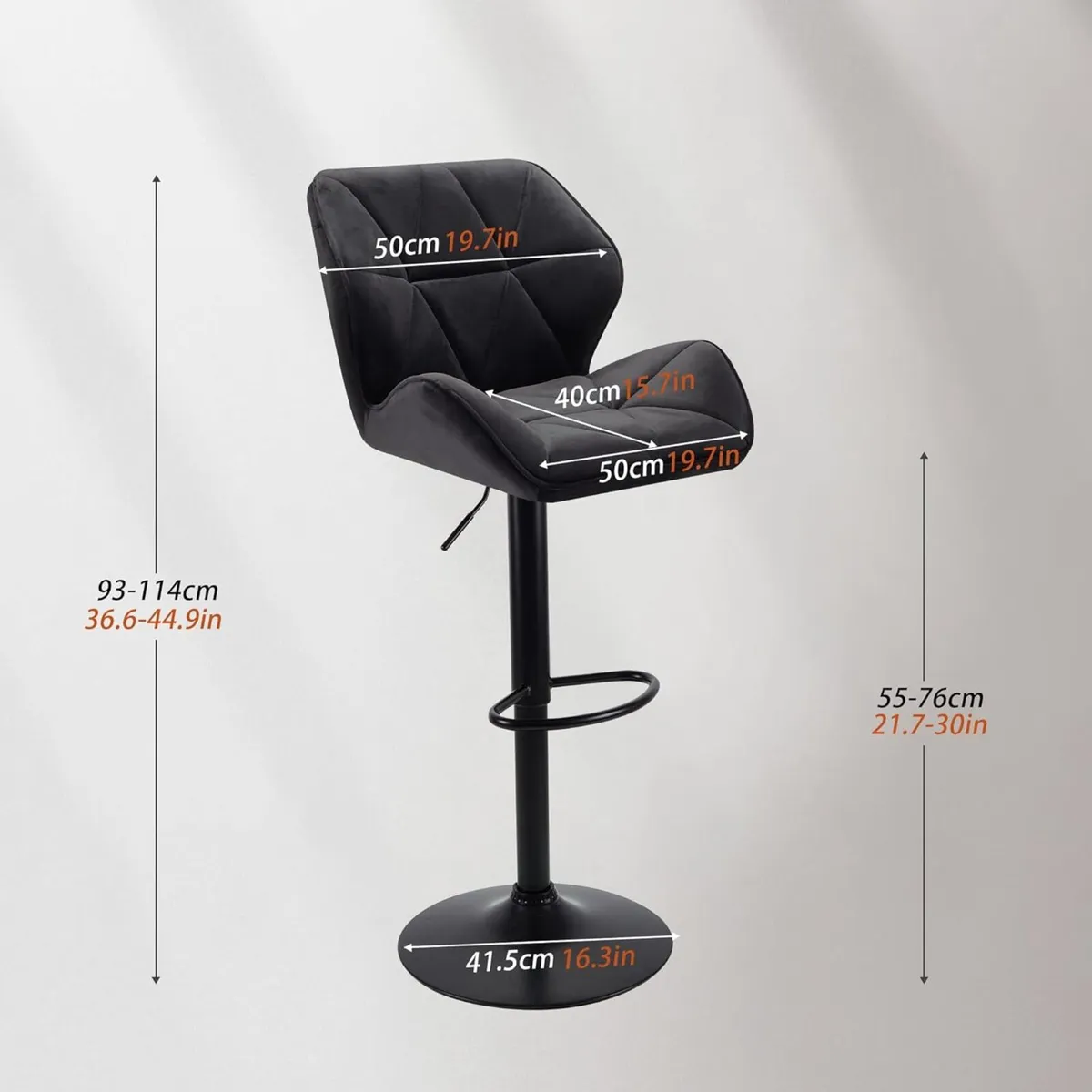 Set of 2 Velvet Bar Stools Adjustable High - Image 3