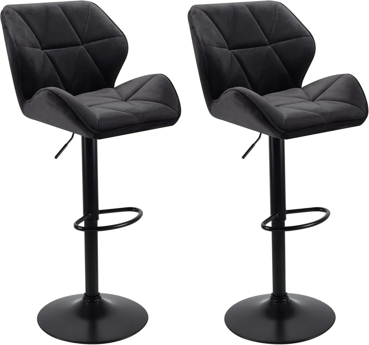 Set of 2 Velvet Bar Stools Adjustable High - Image 1