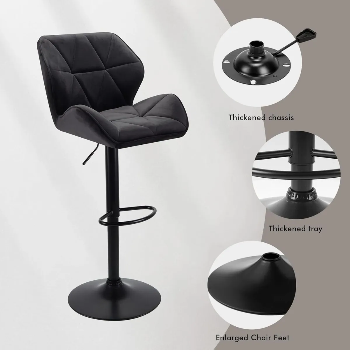 Set of 2 Velvet Bar Stools Adjustable High - Image 4