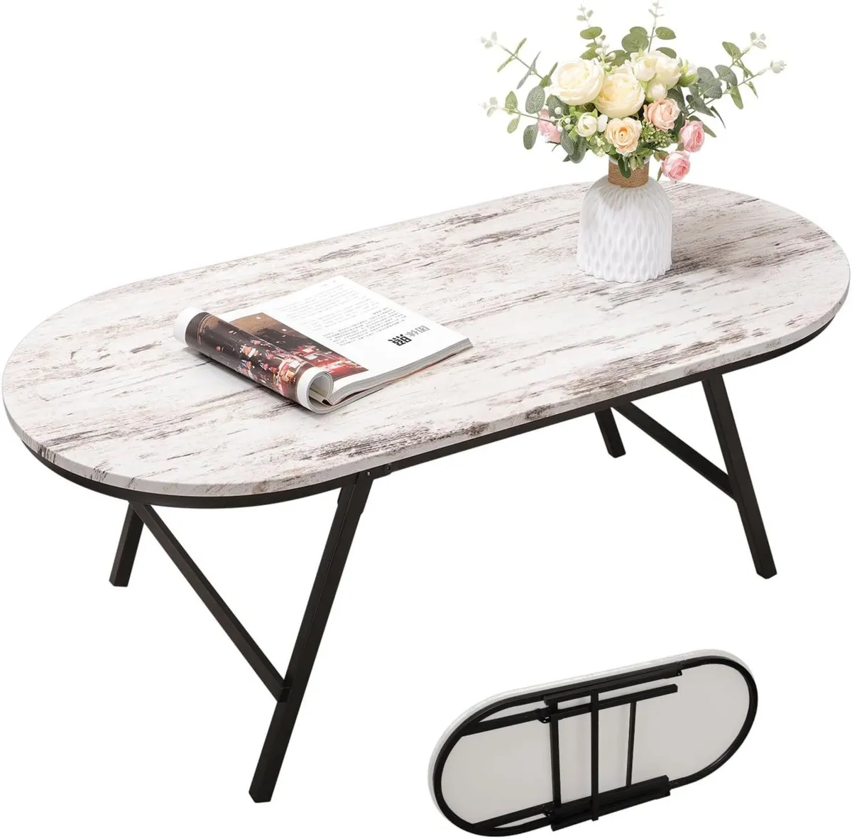 Folding Small Coffee Table Wood Low Tables with - Image 1