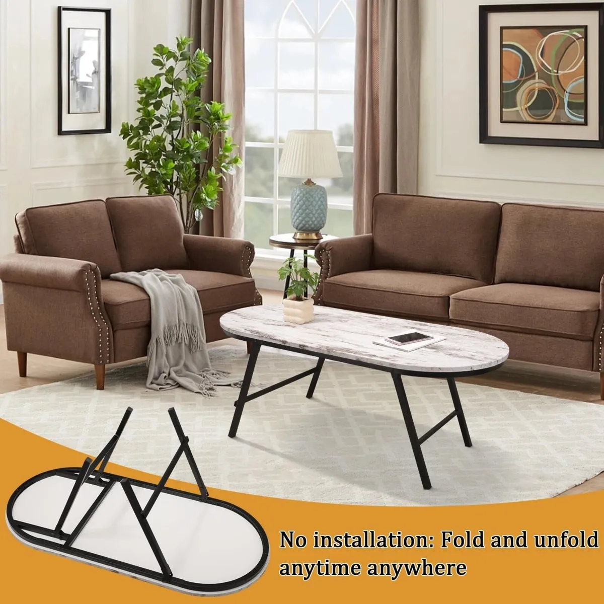 Folding Small Coffee Table Wood Low Tables with - Image 3