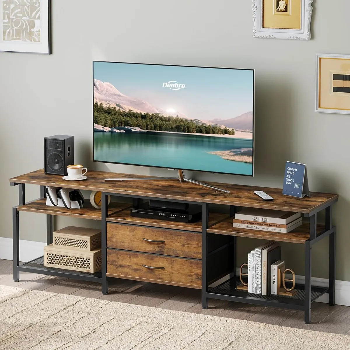 TV Stand Unit Cabinet with Open Storage Shelves - Image 2