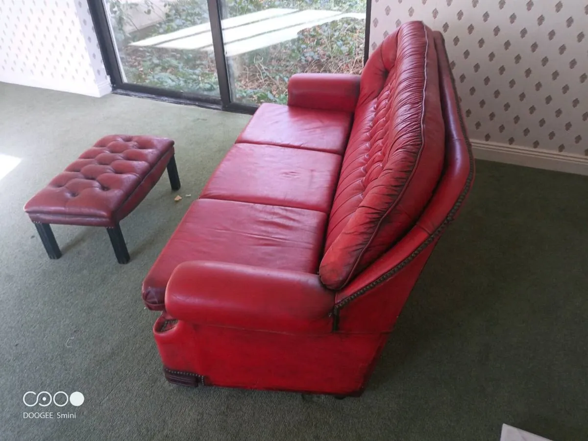 Chesterfield Style Sofa & Foot Stool - Image 1