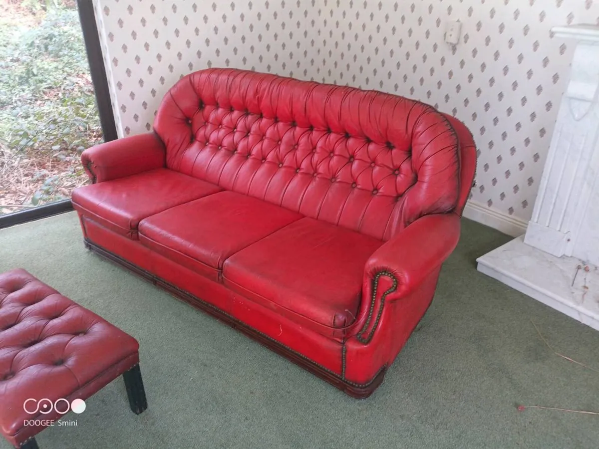 Chesterfield Style Sofa & Foot Stool - Image 2