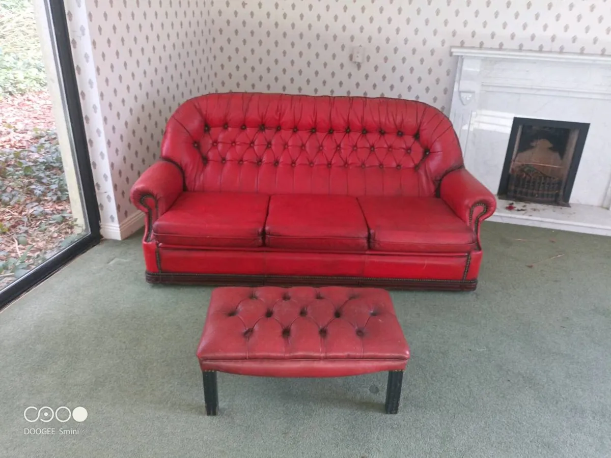 Chesterfield Style Sofa & Foot Stool - Image 3