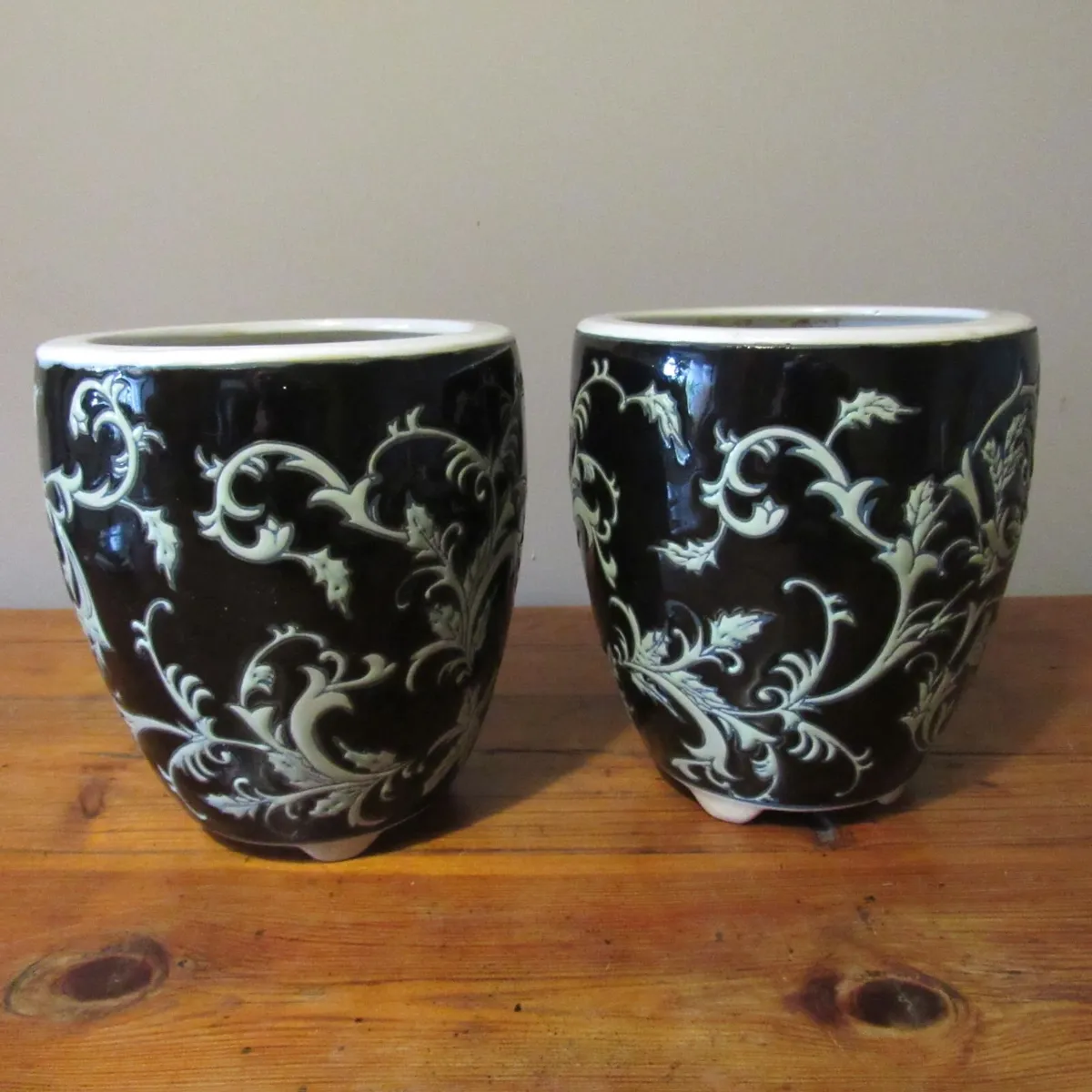 Pair of Glazed Ceramic Plant Pots - Image 1