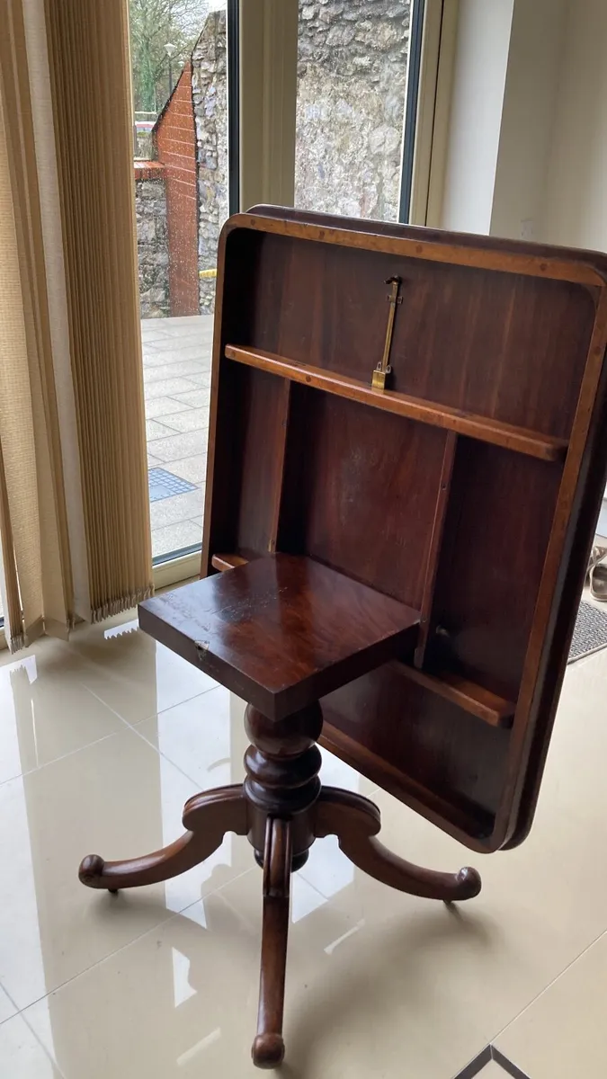 Antique Table and Antique Glass Cabinet - Image 2
