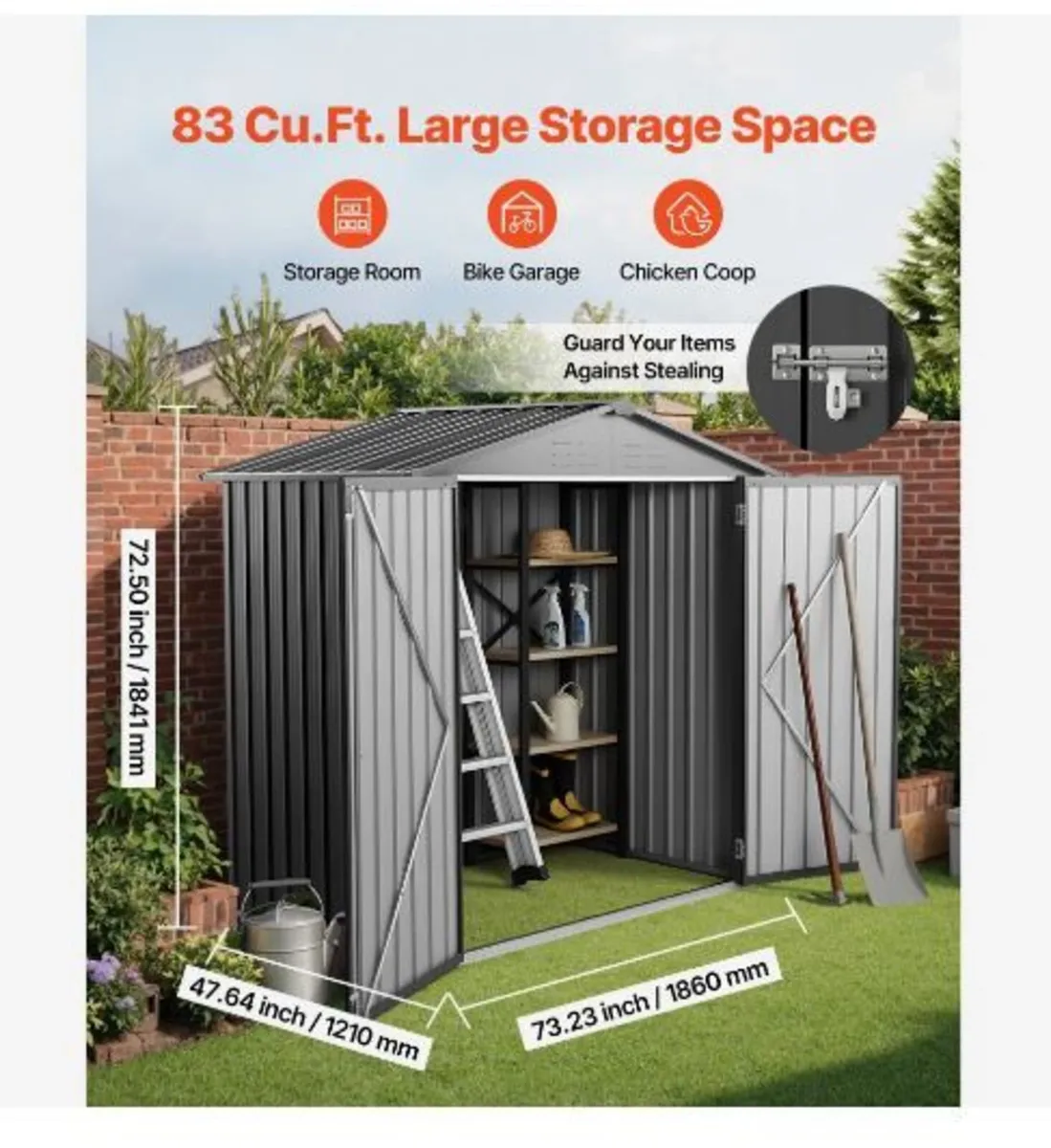 1860 x 1210 x 1841 mm Metal Garden Shed - Image 2