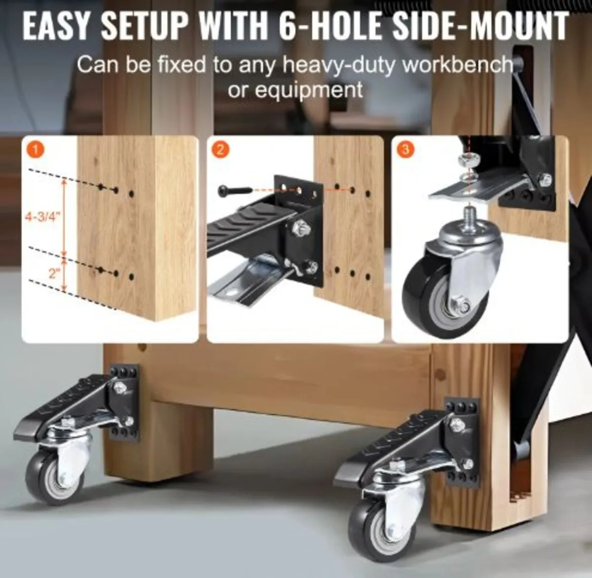 Workbench Caster Wheels, 74.8kg Load Capacity, - Image 3
