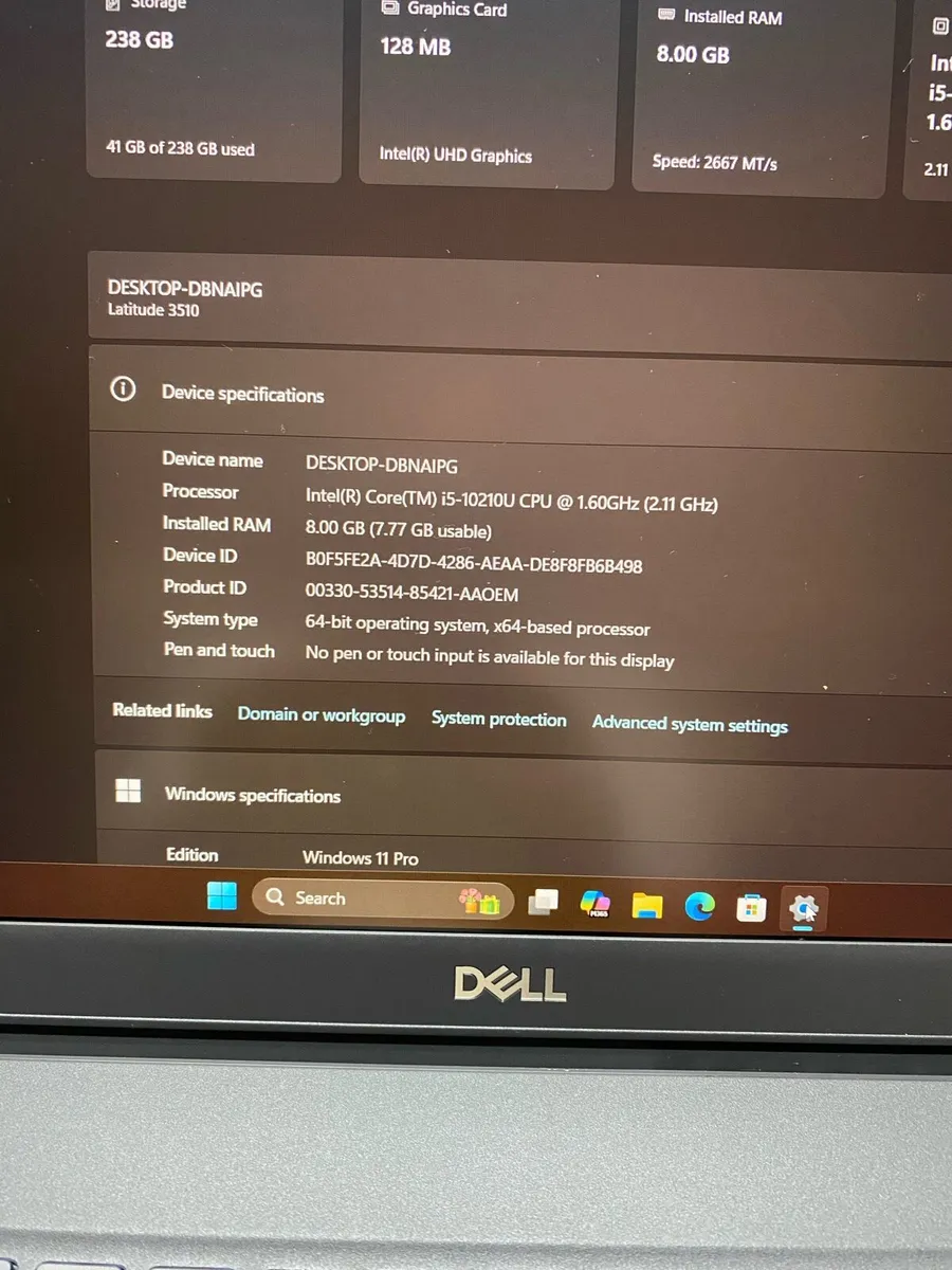 Dell laptop i5 pro 10th gen 8/256 win 11 pro - Image 4