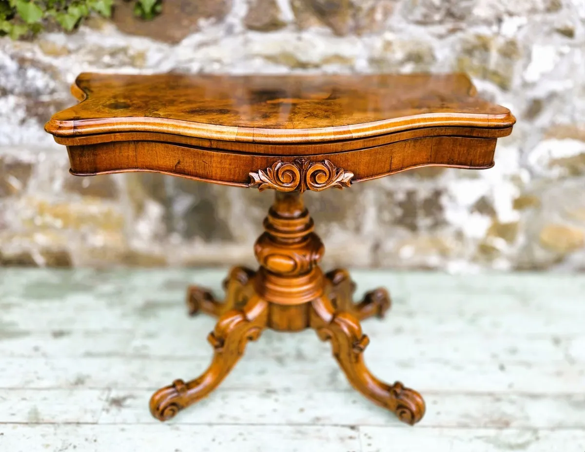 Victorian Walnut Fold Over Card Table- Circa 1860 - Image 1
