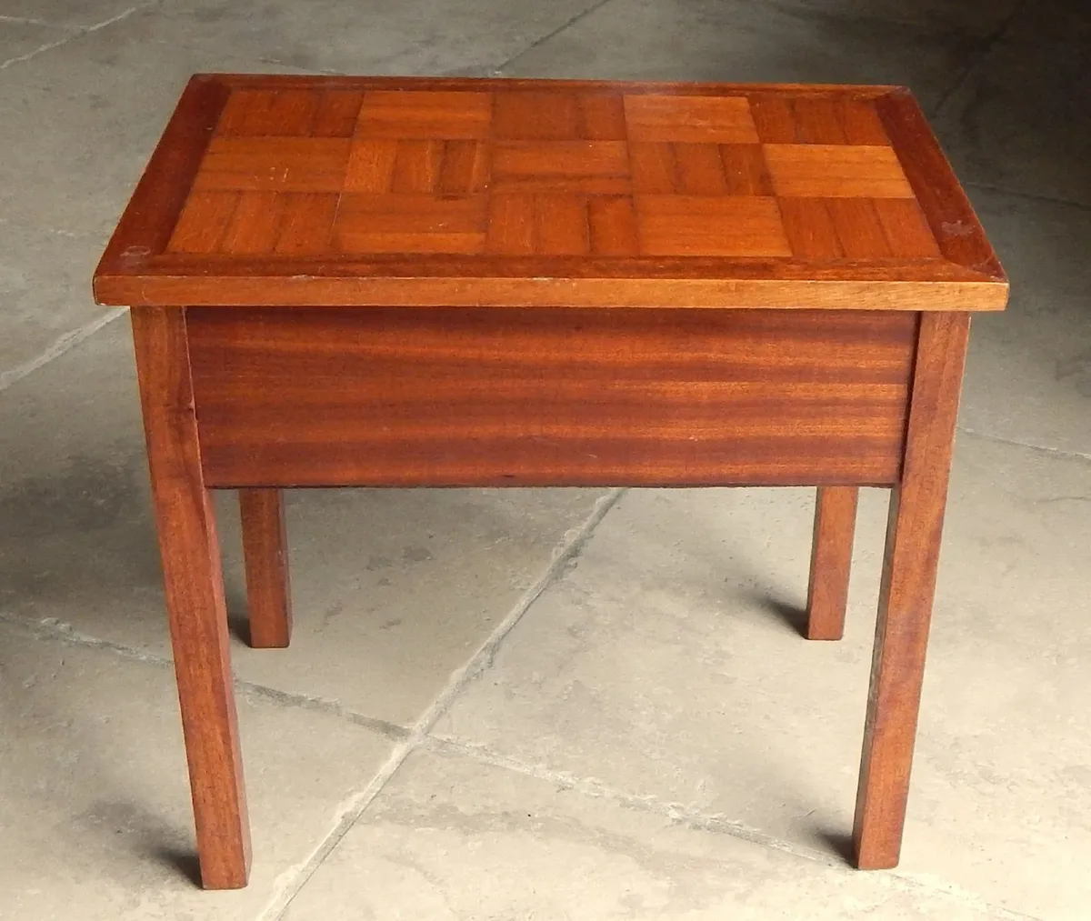 Vintage Parquetry Top Solid Wood Sewing Box - Image 2