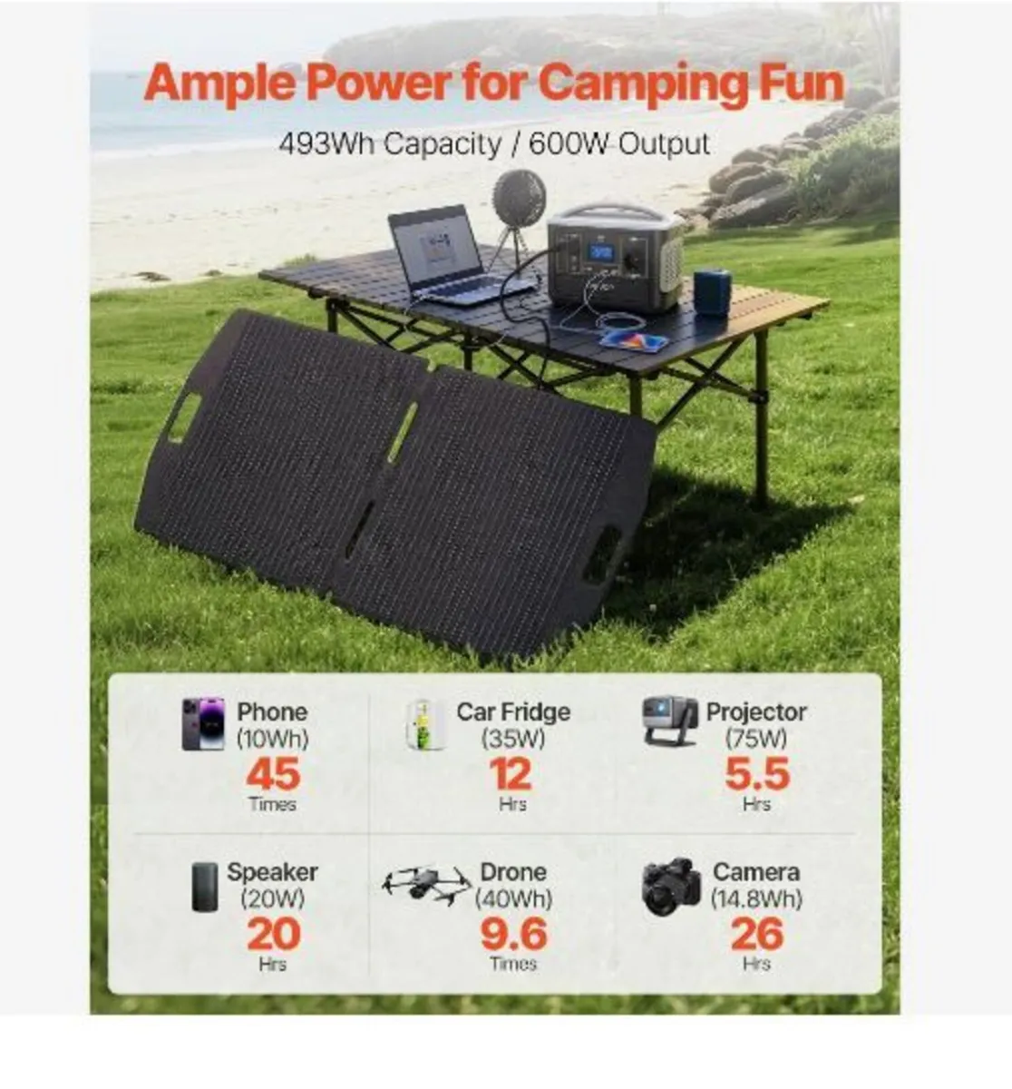 Portable Power Station with 100W Solar Panel, 600 - Image 2