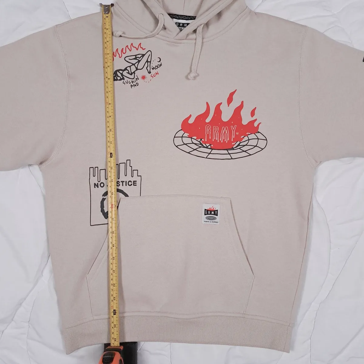 GRMY Beige Graphic Print Grimey Hoodie Size S - Image 4