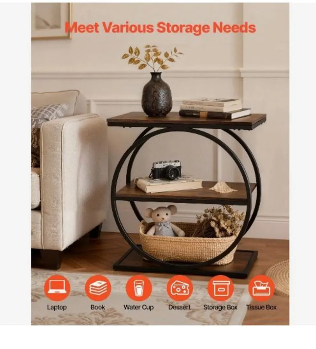 End Table, 3-Tier Narrow Side Table - Image 4