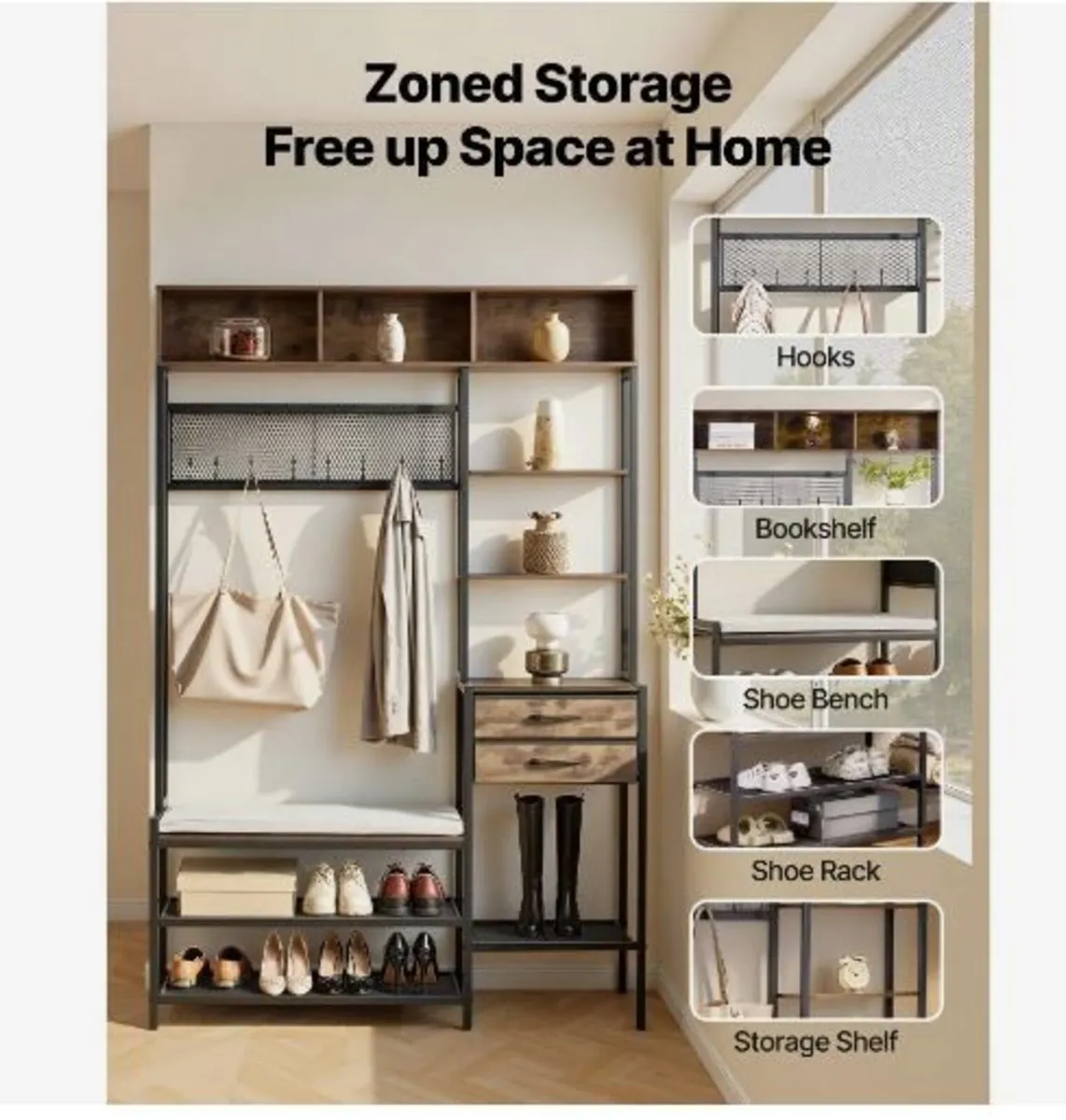 Hall Tree, 1800 mm Coat Rack with Shoe Bench - Image 1