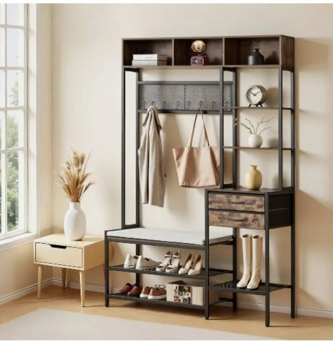 Hall Tree, 1800 mm Coat Rack with Shoe Bench - Image 3