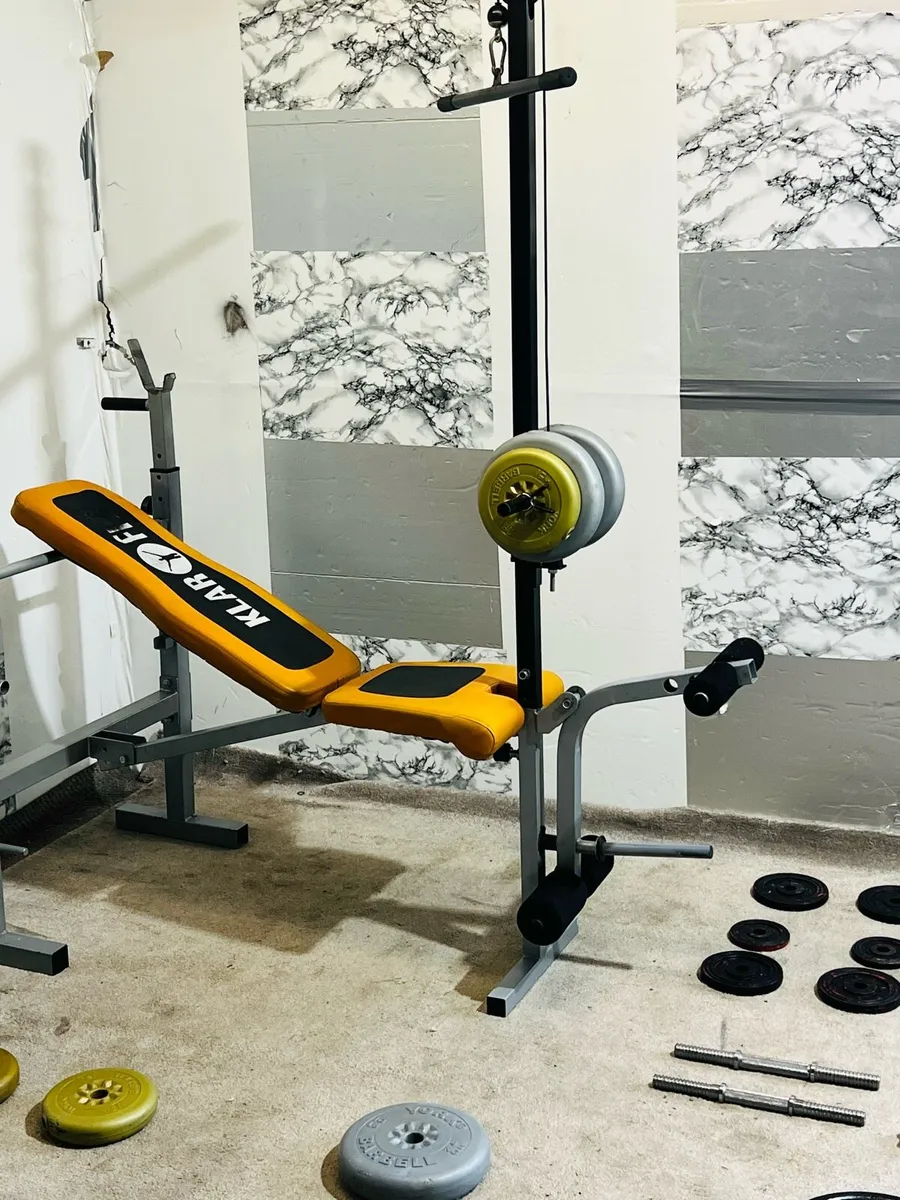 bench with pulley 70Kg weights bar dumbbells - Image 4