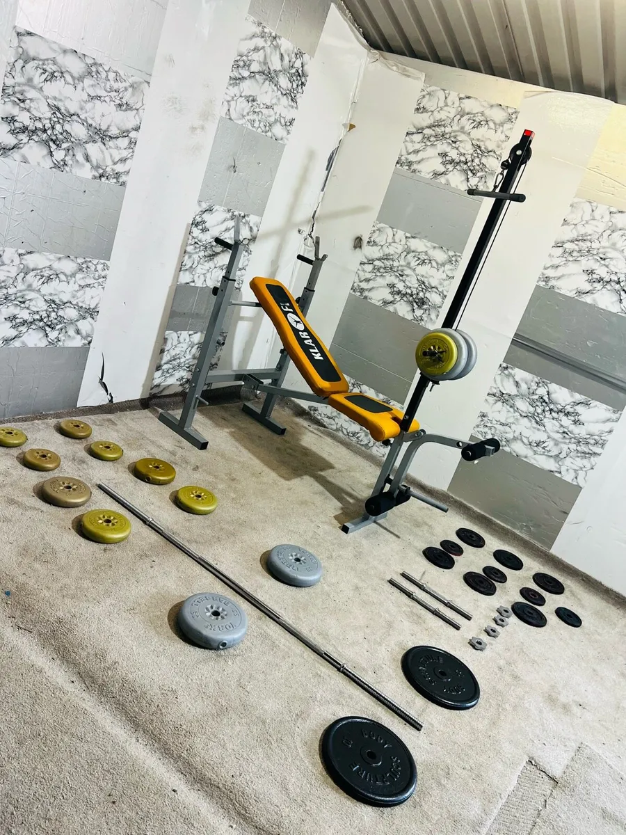 bench with pulley 70Kg weights bar dumbbells - Image 3