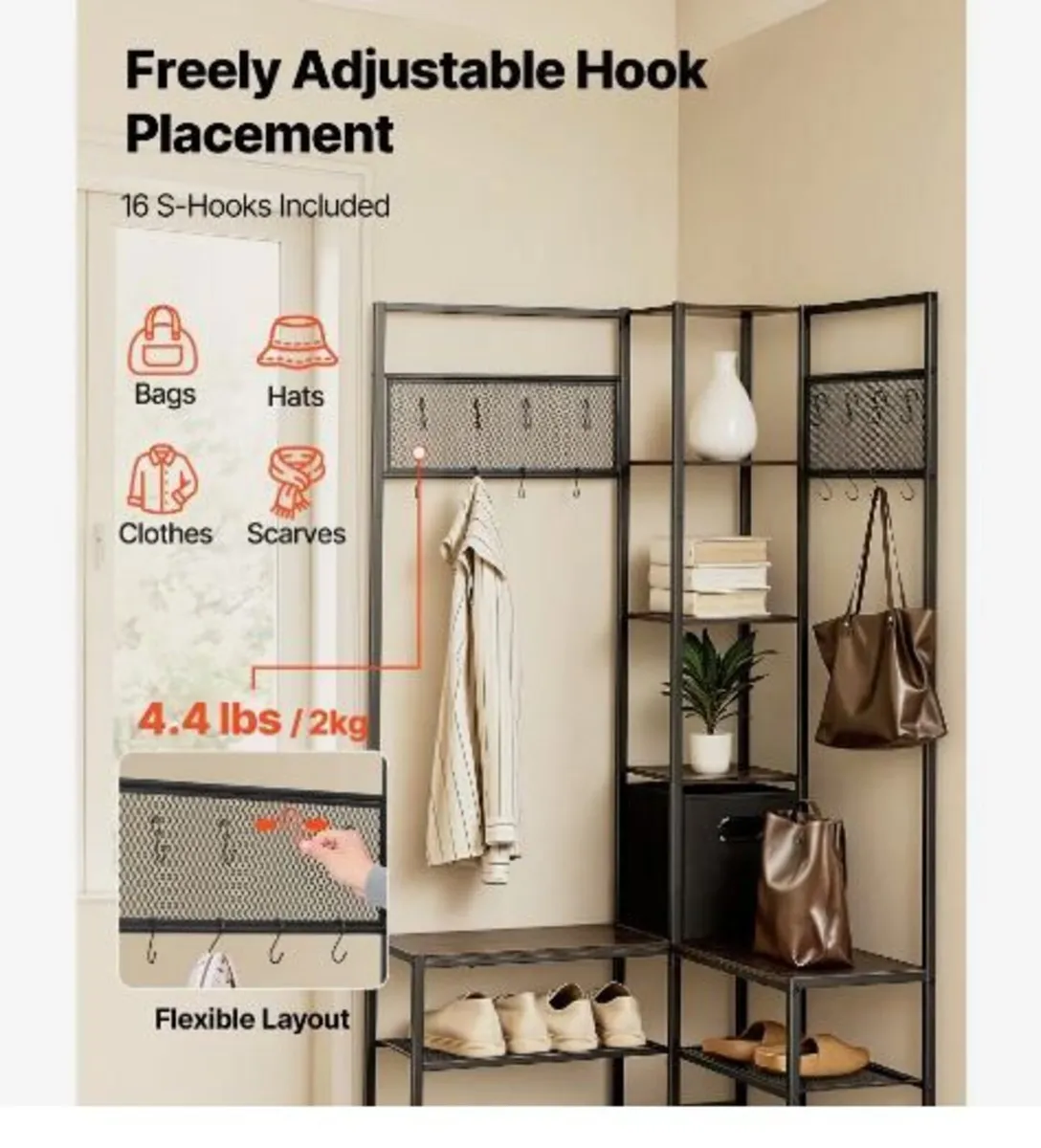 Corner Hall Tree with Shoe Bench, 1800 mm - Image 2