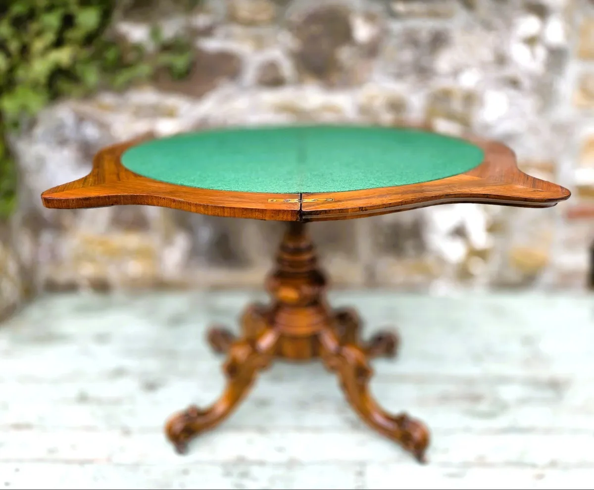 Victorian Walnut Fold Over Card Table- Circa 1860 - Image 3