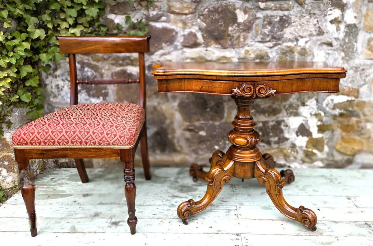 Victorian Walnut Fold Over Card Table- Circa 1860 - Image 4