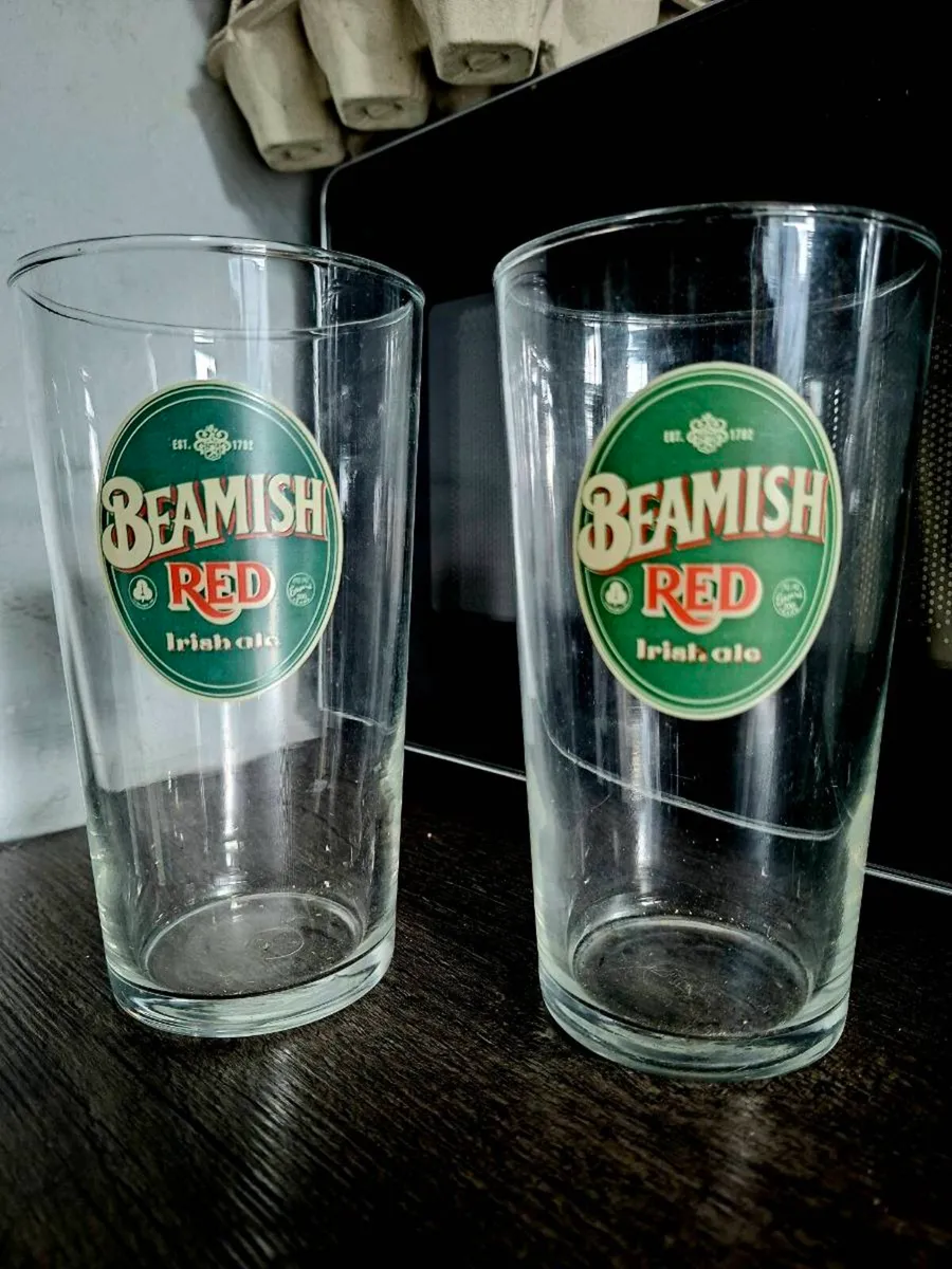 Vintage pair of  BEAMISH RED Pint Glasses.