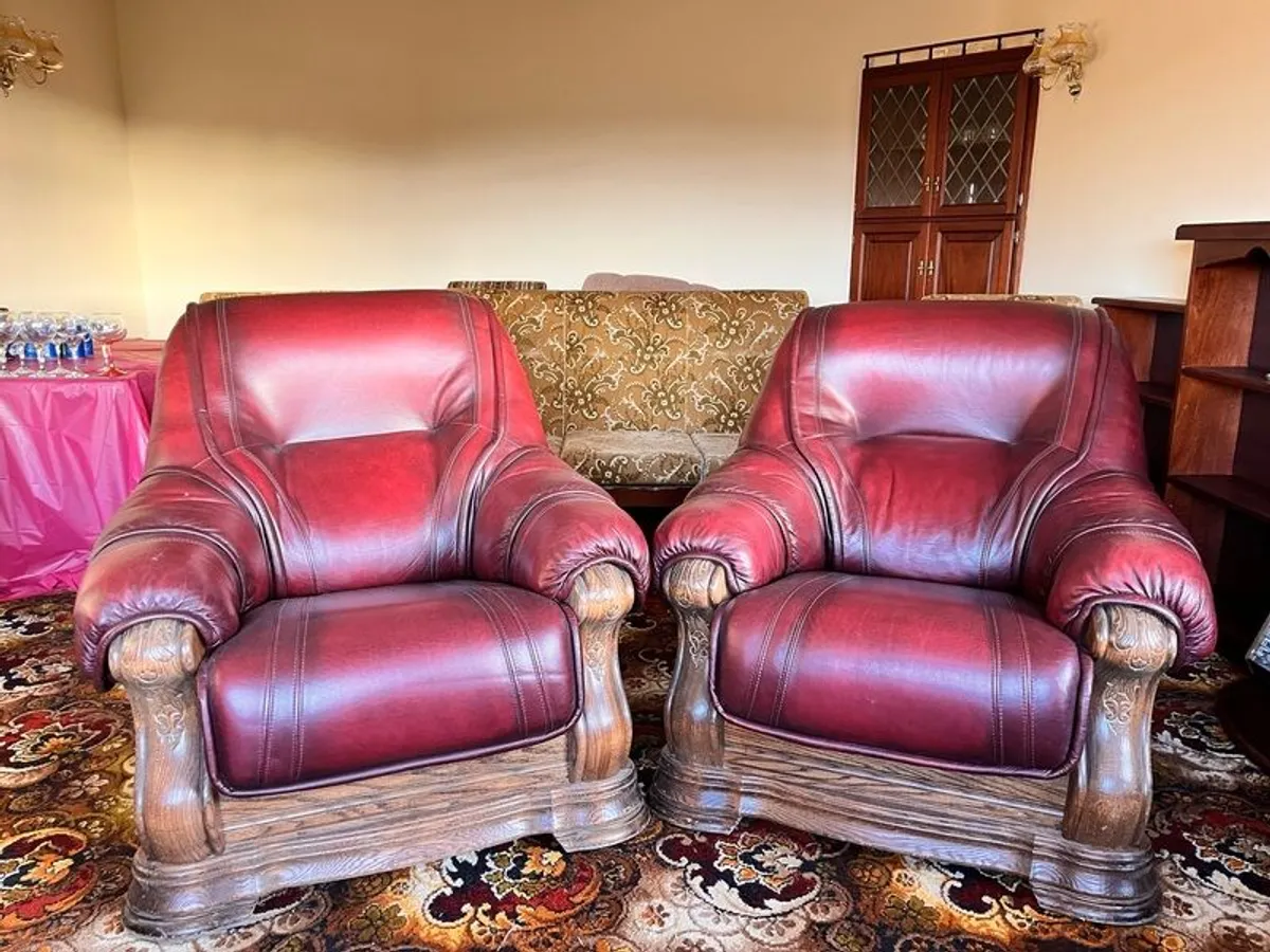 Genuine Italian Burgandy Real Leather Armchairs - Image 1