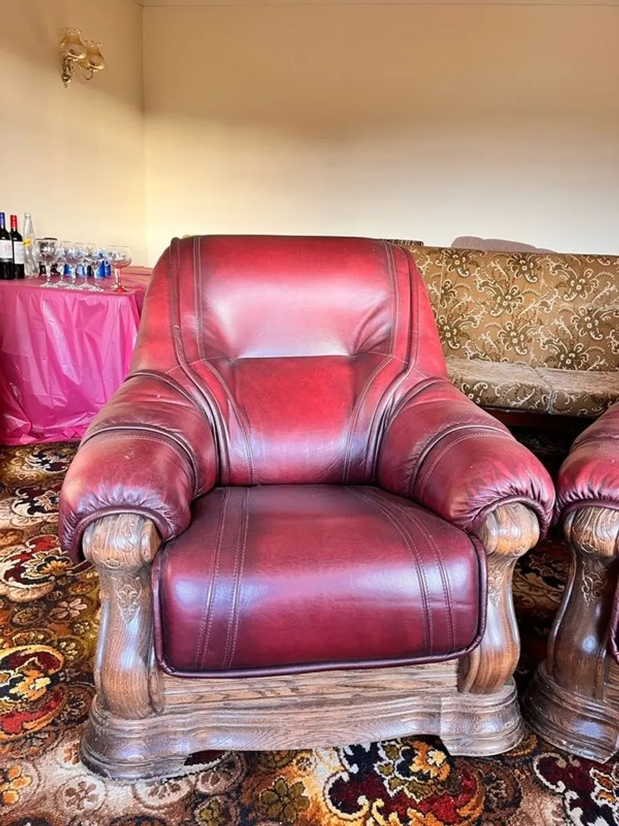 Genuine Italian Burgandy Real Leather Armchairs - Image 2