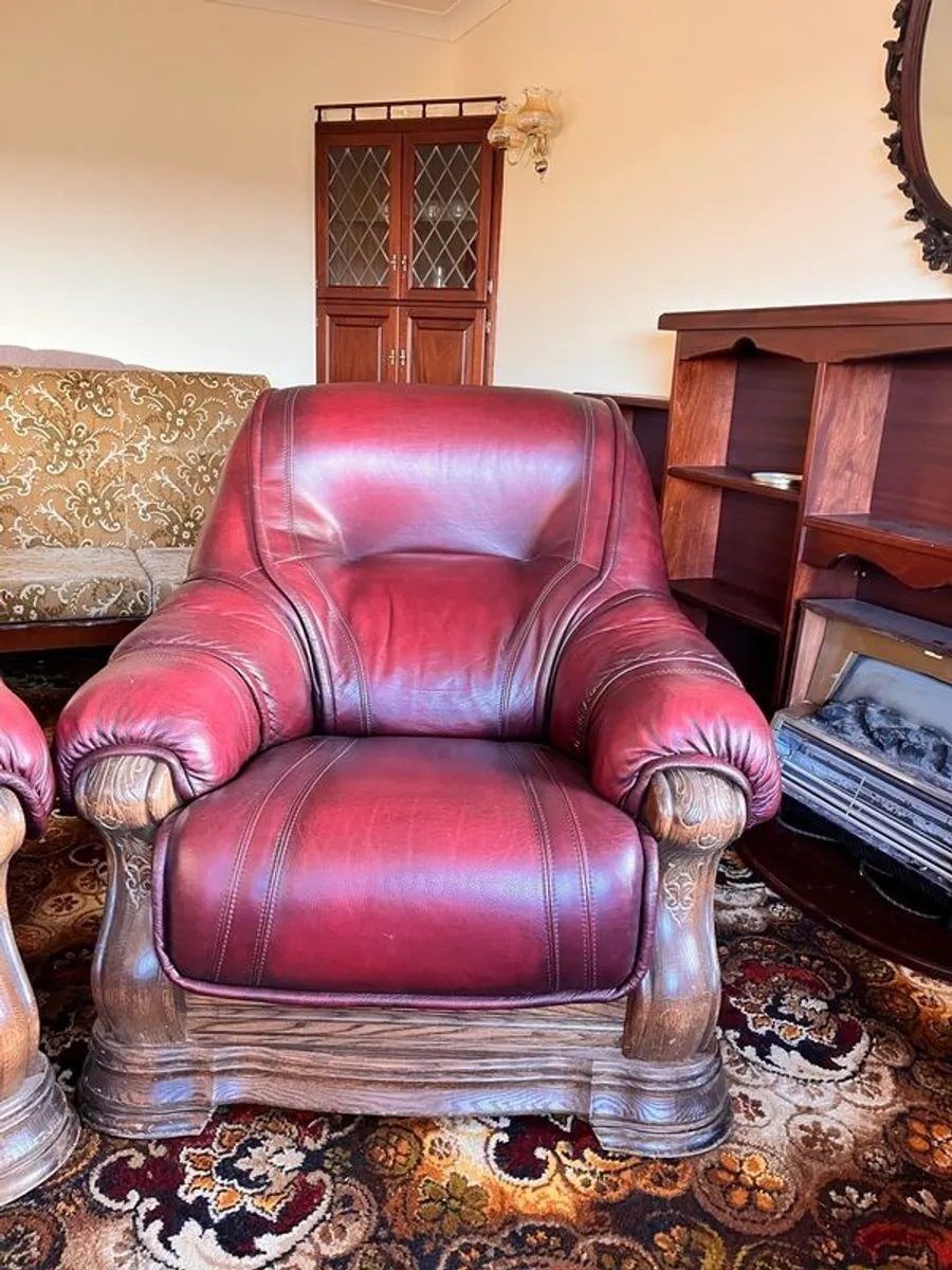 Genuine Italian Burgandy Real Leather Armchairs - Image 3