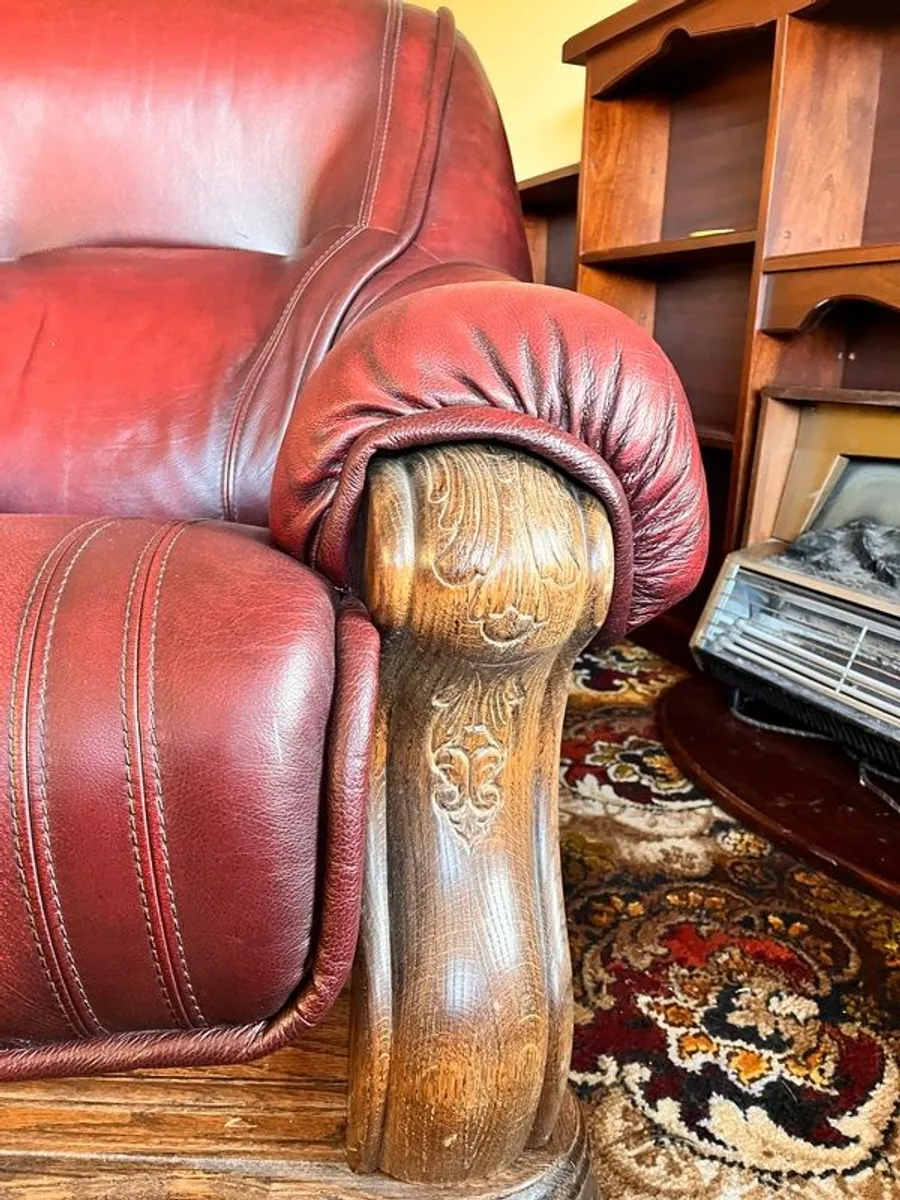 Genuine Italian Burgandy Real Leather Armchairs - Image 4