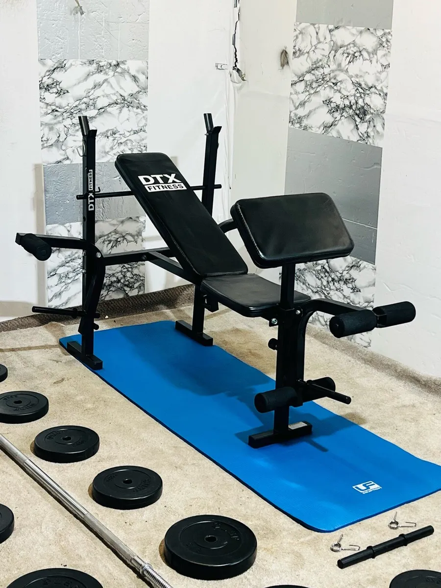 GYM KIT BENCH 50KG WEIGHTS MAT BARBELL DUMBBELLS - Image 4