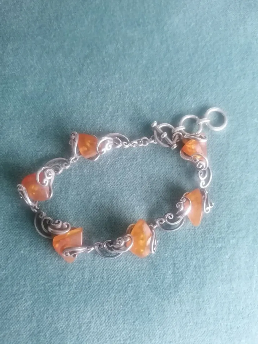 Sterling Silver Handcrafted Amber Bracelet - Image 2