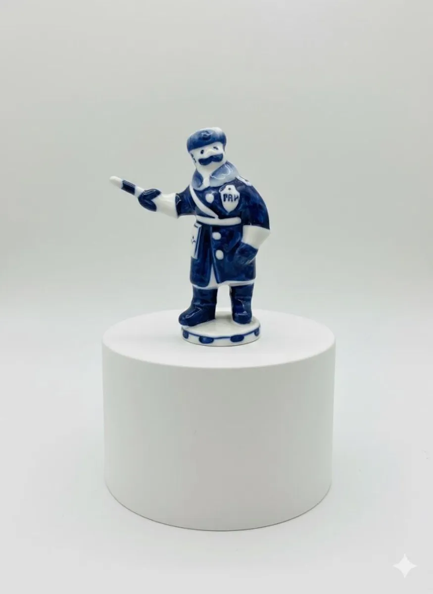 Gzhel Porcelain Russian Militiaman Figurine - Image 1