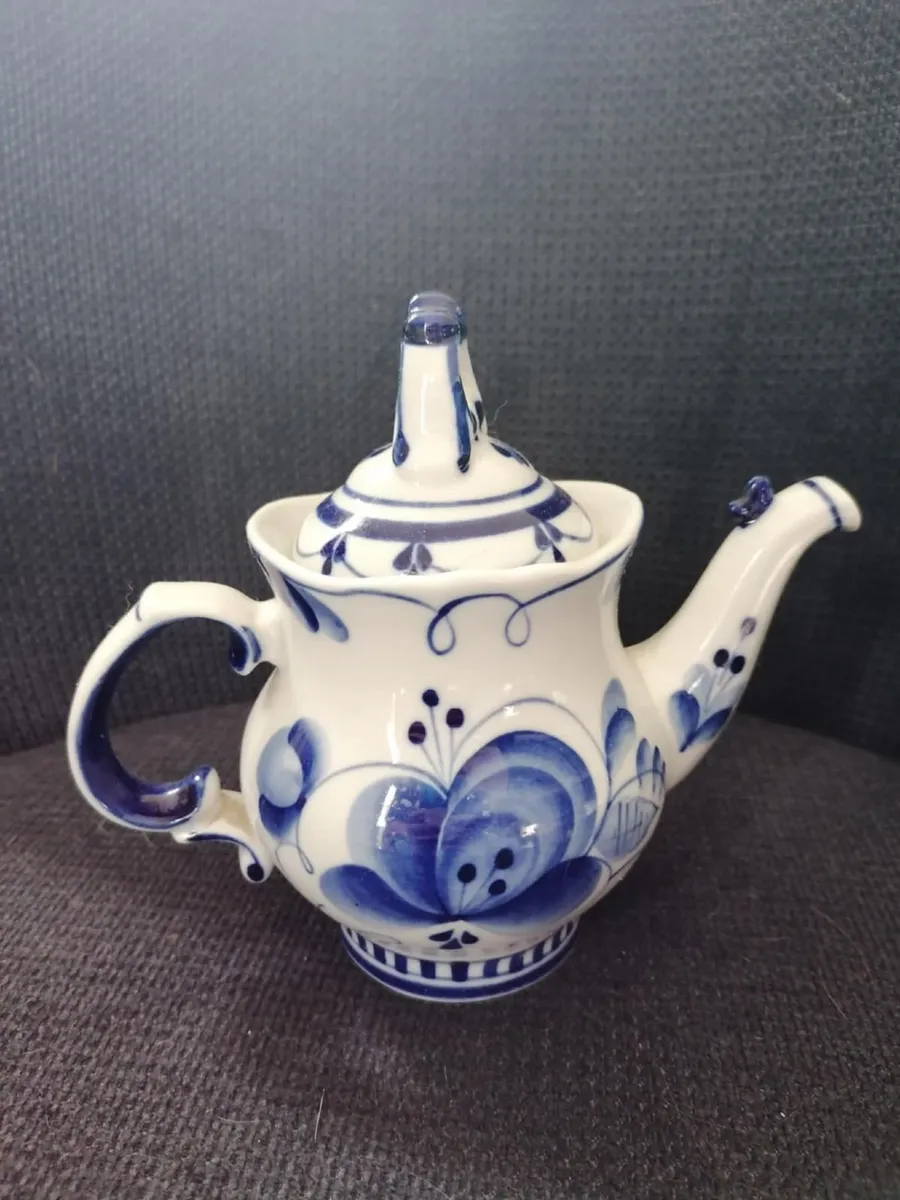 Gzhel Hand Painted Porcelain Decorative Teapot - Image 3