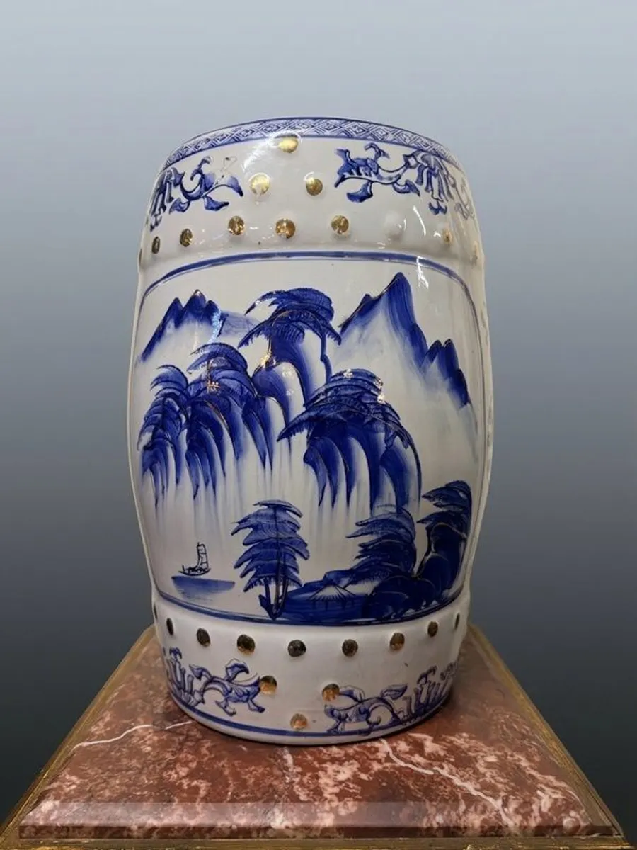Vintage Chinese Porcelain Garden Stool Handpainted Ceramic - Image 1