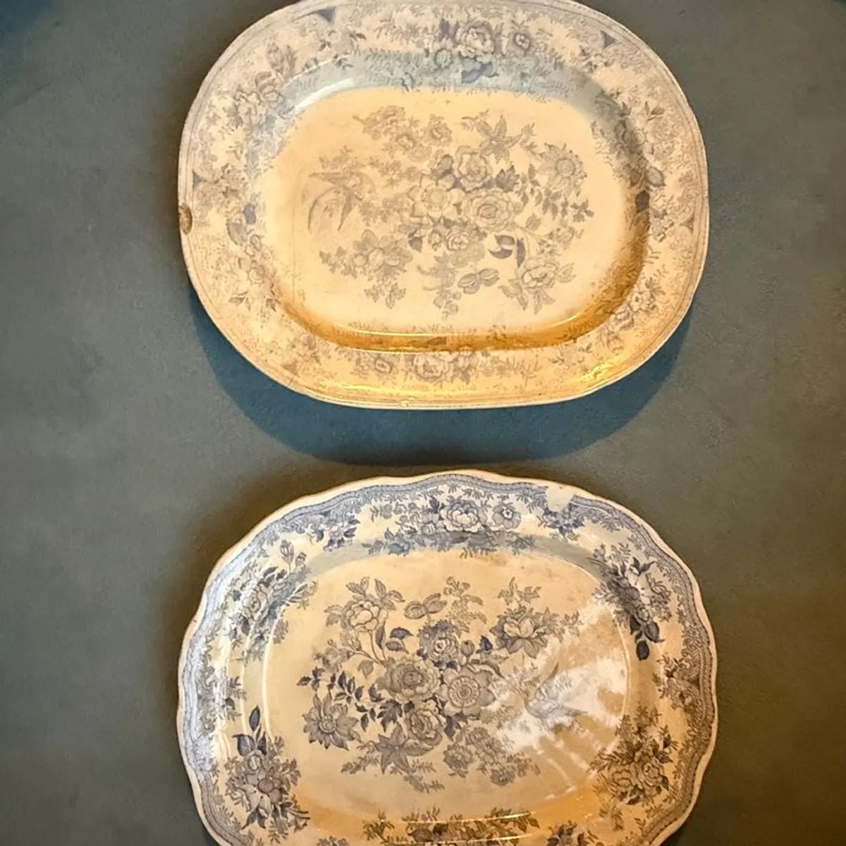 Antique blue & white transferware platters - Image 1