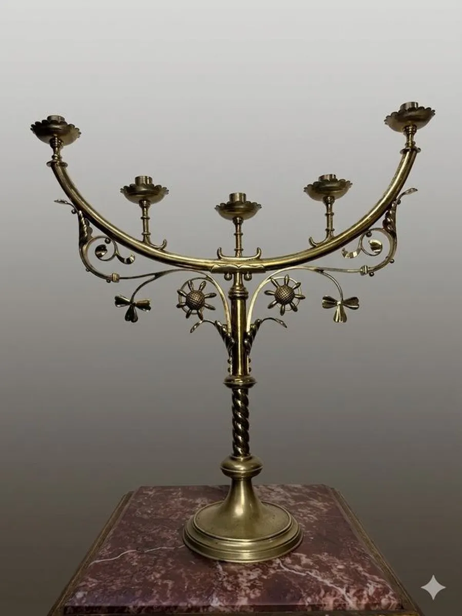Early 20th Century Large Brass Five-Arm Candelabra - Image 1
