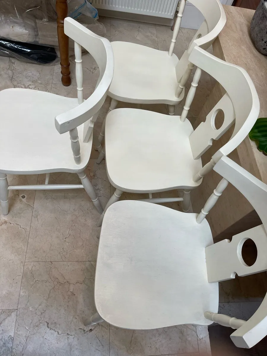 4 x Matching White Wooden Kitchen Dining Chairs - Image 2