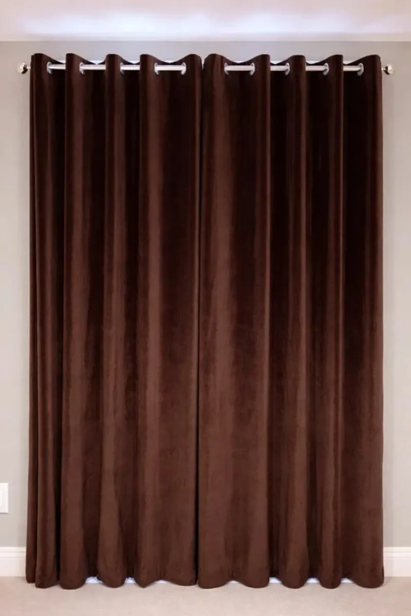 Premium Chocolate Brown Eyelet Velvet Curtains - Image 2