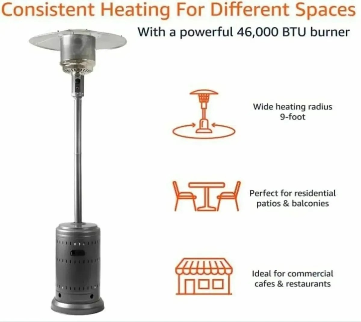 Gas Patio Heater Propane with Wheels Outdoor - Image 3