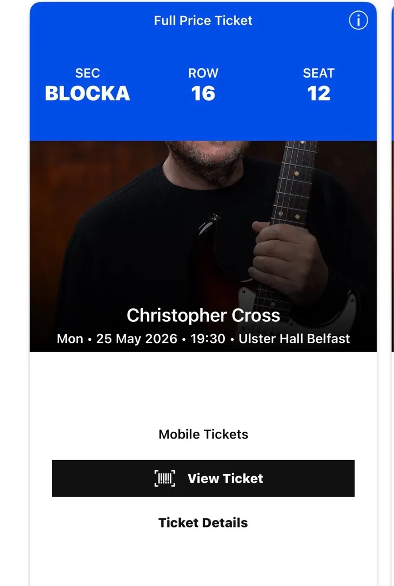Two Christopher Cross tickets for Belfast