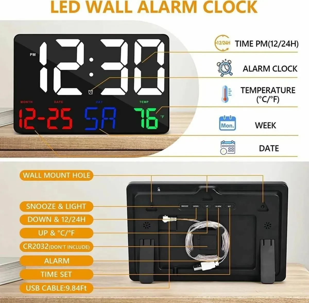 Digital Large LED Clock with Calendar & Alarm - Image 4