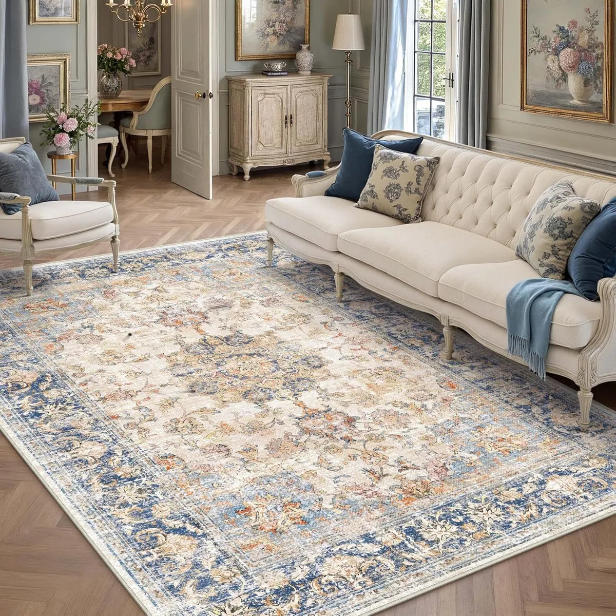 Blue Living Room Area Rug 180x270 cm Machine - Image 1